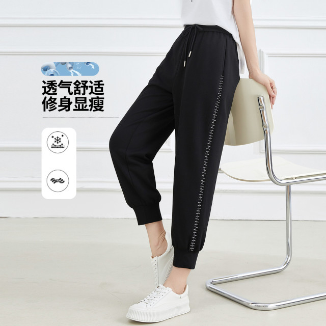 13521472.【超值福利】休闲裤夏季松紧高腰薄款九分裤撞色百搭运动裤女