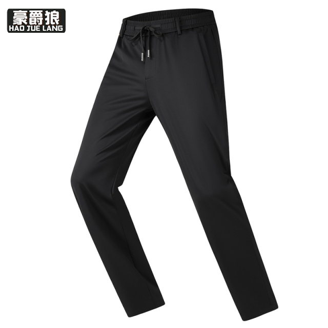 13519018.夏季男士直筒休闲裤桑蚕丝凉感透气松紧腰高弹宽松长裤