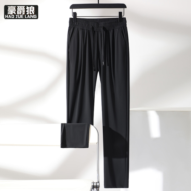 13519017.夏款男士全松紧休闲裤直筒高弹薄款透气男裤垂感宽松抗皱长裤