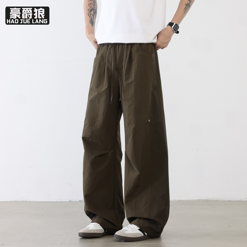 13519047.美式冰丝速干网眼休闲裤男款舒适夏季薄款宽松直筒阔腿伞兵长裤子