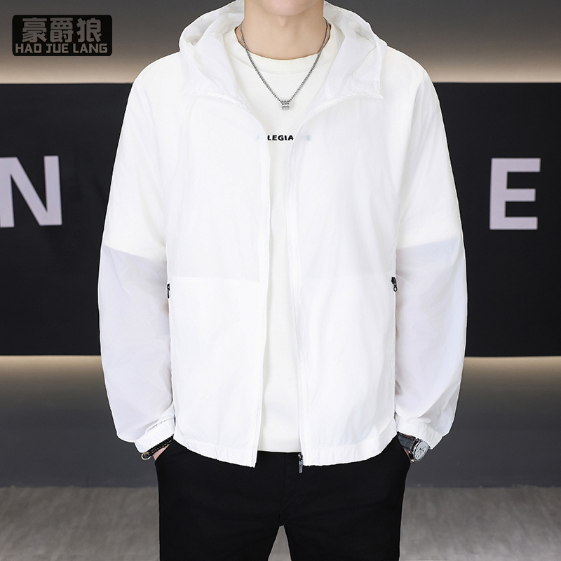 13519033.连帽纯色青年宽松潮牌防晒服夏季男士高级潮流户外冰丝薄夹克外套