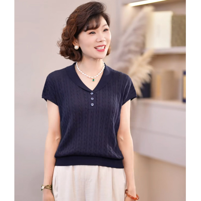 13519235.贵夫人衣服妈妈夏装时尚短袖针织衫2026新款洋气轻熟镂空t恤上衣