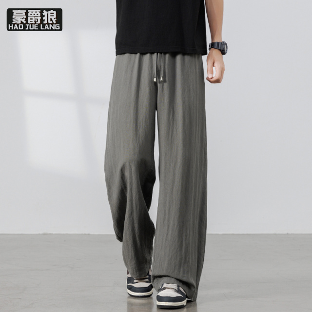 13519000.莱赛尔裤子男夏季天丝薄款亚麻宽松运动直筒阔腿垂感防晒休闲长裤