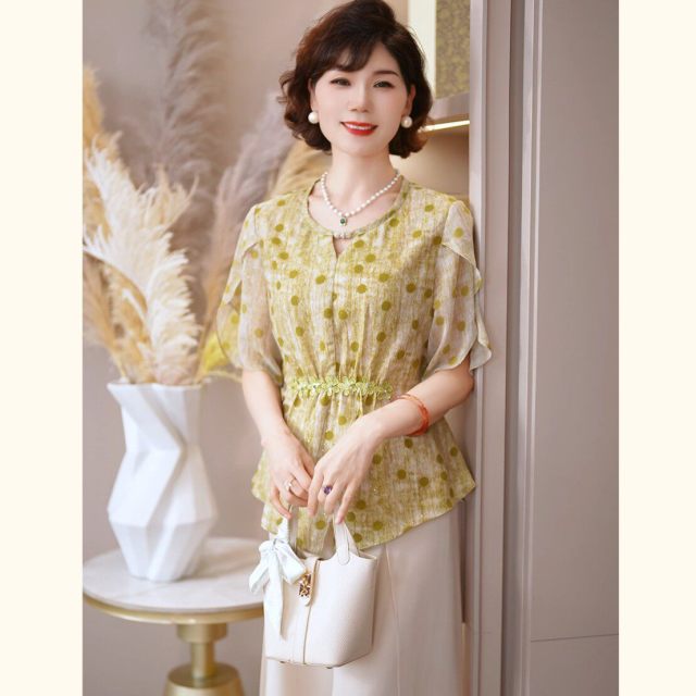 13519237.2026夏新款气质妈妈装减龄衬衫洋气时尚T恤宽松显瘦衬衣小衫