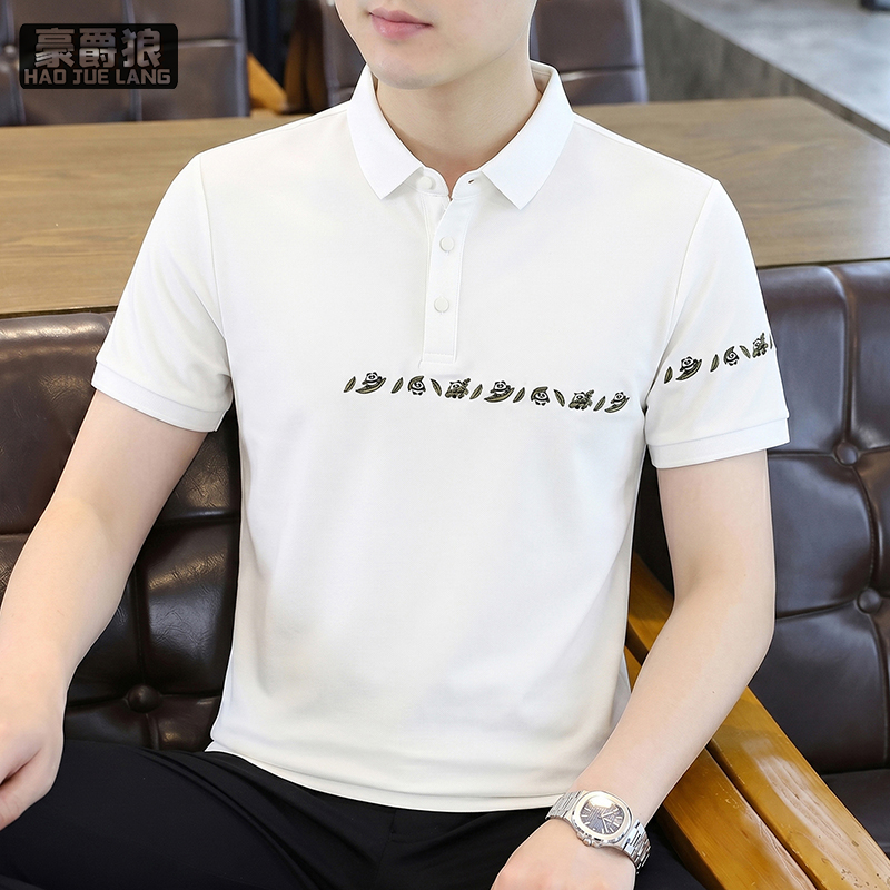 13518993.夏季新款简约休闲POLO衫男士刺绣短袖百搭透气青年上衣男款帅气潮