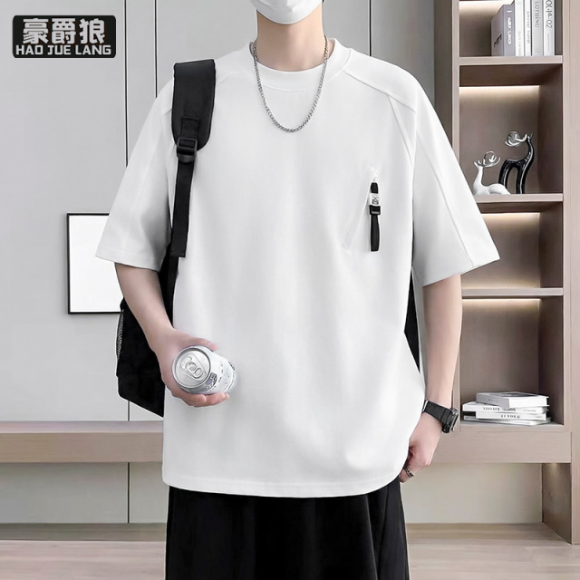 13518982.短袖男款夏季宽松简约重磅棉质圆领t恤男生潮流百搭休闲半袖上衣