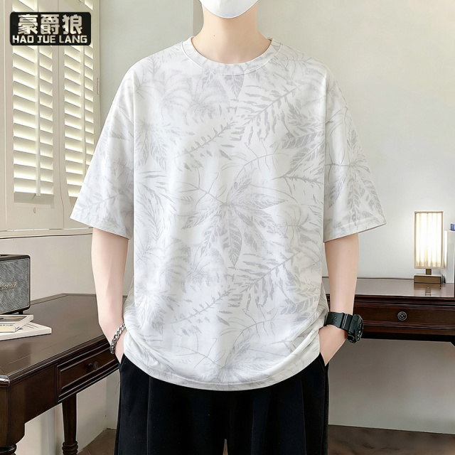 13518988.夏季薄款扎染短袖T恤男时尚潮流圆领上衣个性设计感轻奢休闲半袖