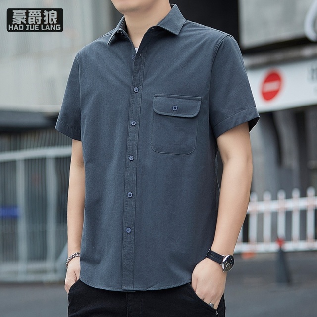 13519056.短袖衬衫男士夏季薄款纯棉休闲寸衫潮流宽松半袖衬衣外套男装