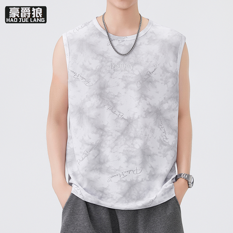 13519063.夏季新款圆领迷彩冰丝无袖t恤男士运动背心修身凉感透气上衣汗衫