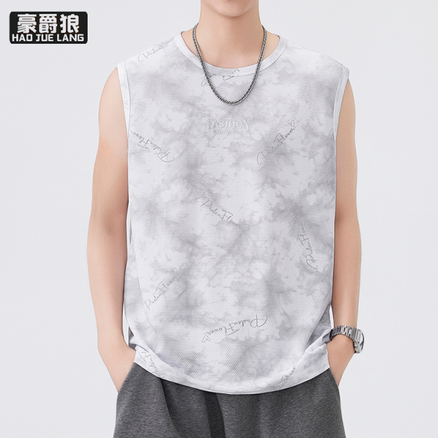13519063.夏季新款圆领迷彩冰丝无袖t恤男士运动背心修身凉感透气上衣汗衫