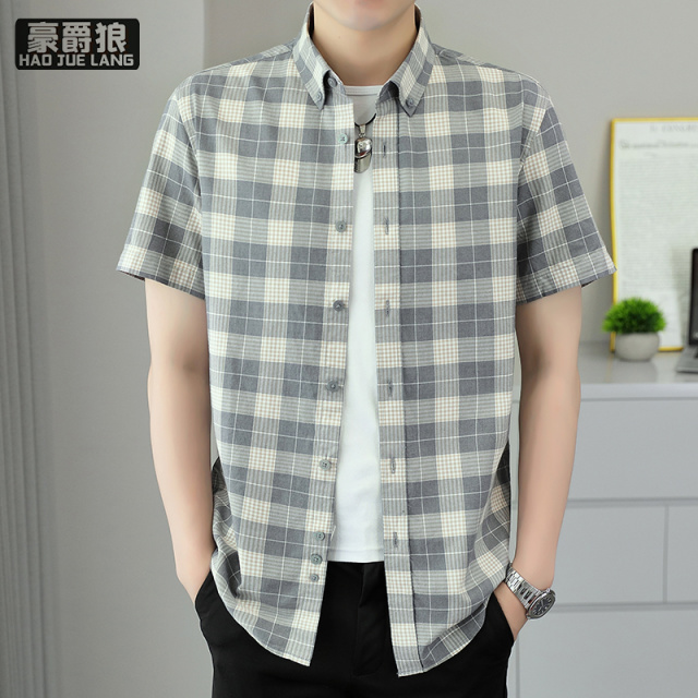 13519001.莱赛尔衬衫男短袖休闲格子衬衣服男装夏季舒适新款寸衣中青年高端