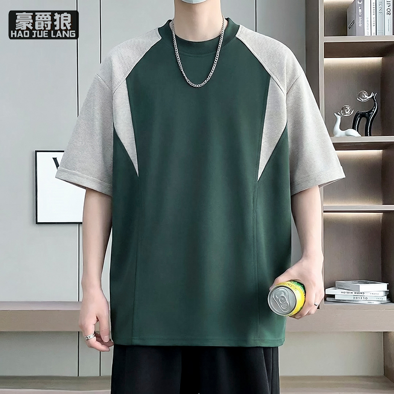 13518973.短袖t恤男士夏季时尚新款纯棉宽松休闲上衣服青少年潮流半袖体恤