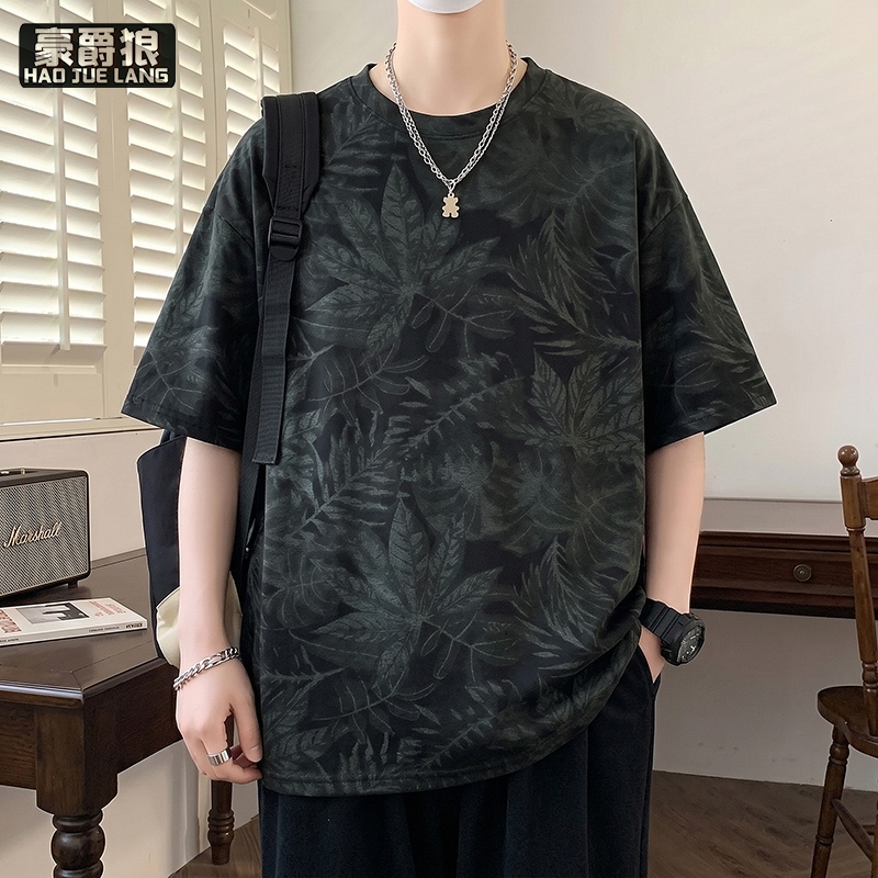 13518988.夏季薄款扎染短袖T恤男时尚潮流圆领上衣个性设计感轻奢休闲半袖