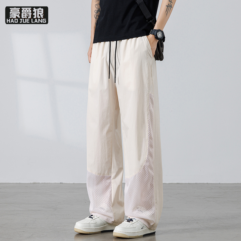 13519014.夏季防蚊裤冰丝薄款网眼透气男生大码潮胖子运动休闲宽松束脚裤子