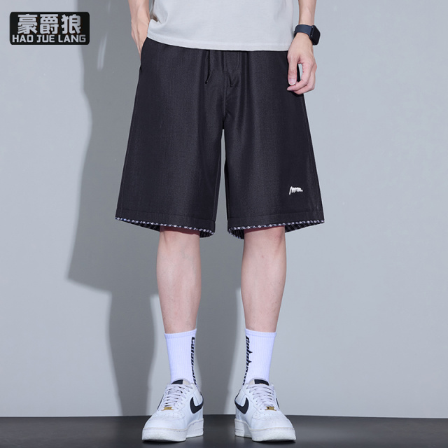 13519067.休闲短裤男士夏季休闲宽松直筒冰丝松紧腰外穿凉感五分裤薄款