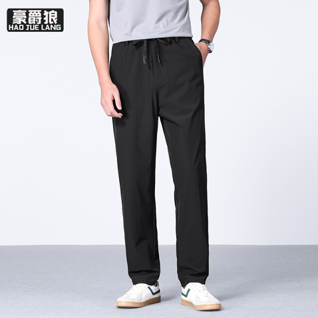13518968.冰丝休闲裤男士夏季薄款高弹力松紧腰运动裤男抗皱免烫长裤子