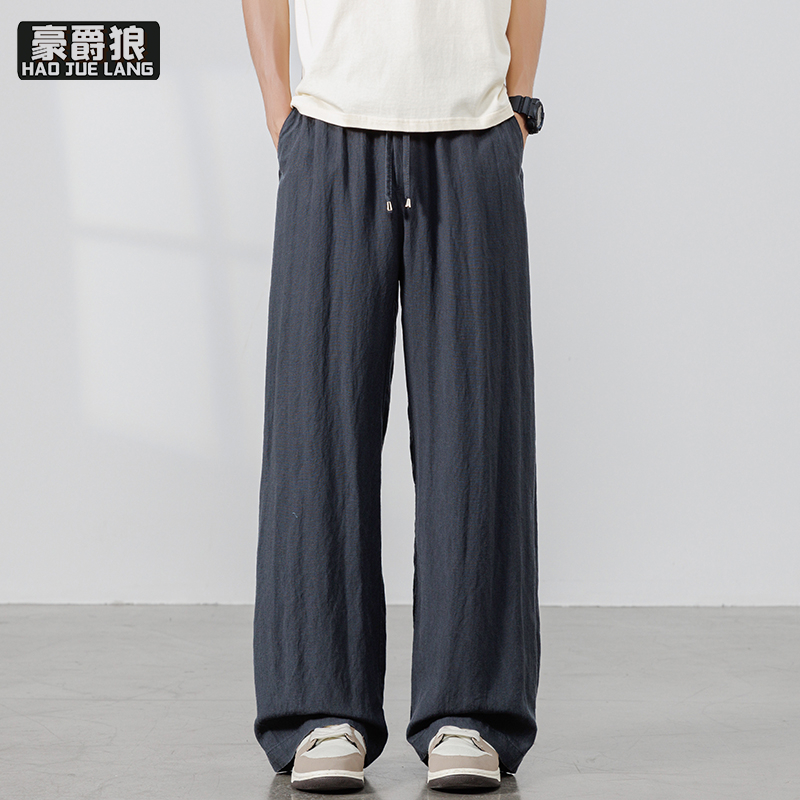 13519000.莱赛尔裤子男夏季天丝薄款亚麻宽松运动直筒阔腿垂感防晒休闲长裤