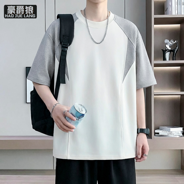 13518973.短袖t恤男士夏季时尚新款纯棉宽松休闲上衣服青少年潮流半袖体恤