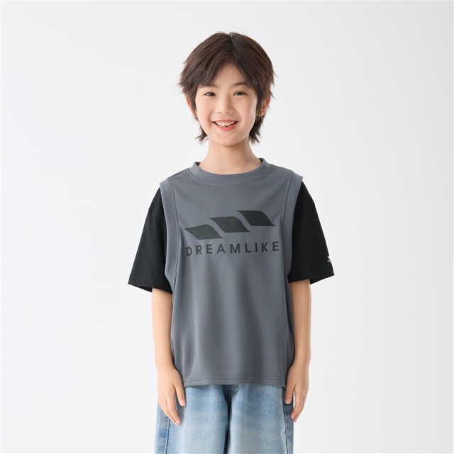 13692860.海妈家男童网眼速干假两件短袖T恤夏季薄2026新款儿童撞色上衣中大童透气打底衫