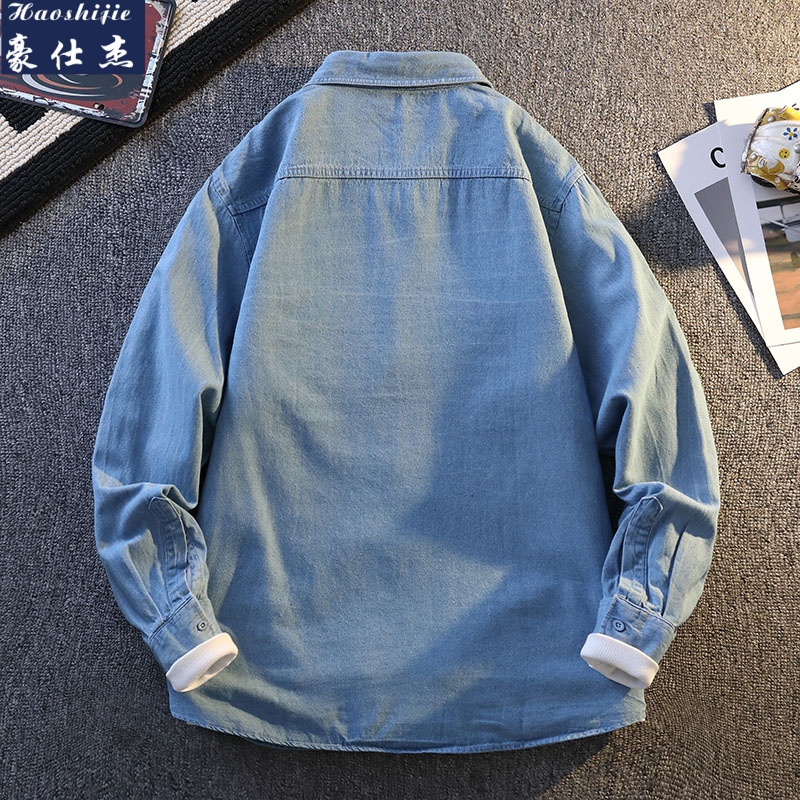 13525137.休闲港风男士牛仔衬衫长袖夏季薄款宽松高级感