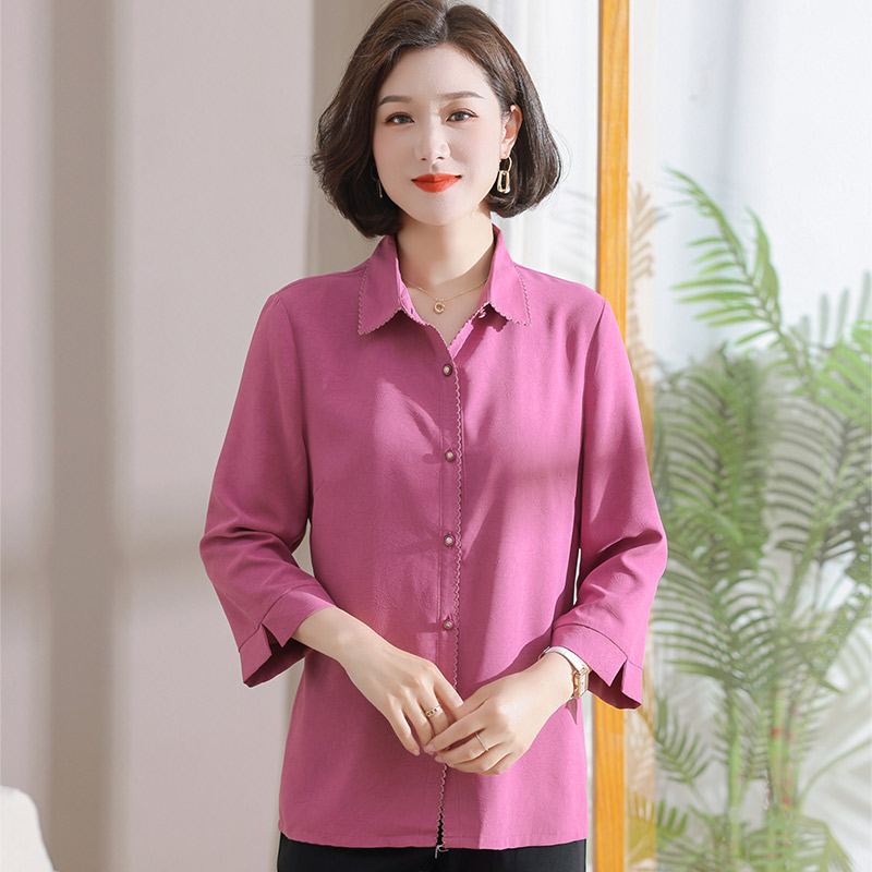 13522986.妈妈款夏季纯色洋气九分袖衬衫
