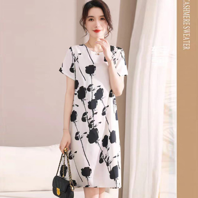 13523373.妈妈装夏季印花洋气优雅时尚连衣裙6560
