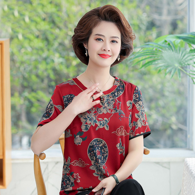 13522942.妈妈装夏季圆领花色洋气T恤