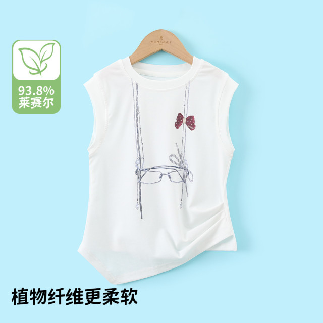 13522470.童装女大童夏季不规则下摆无袖T恤青少年印花背心儿童夏款上衣潮