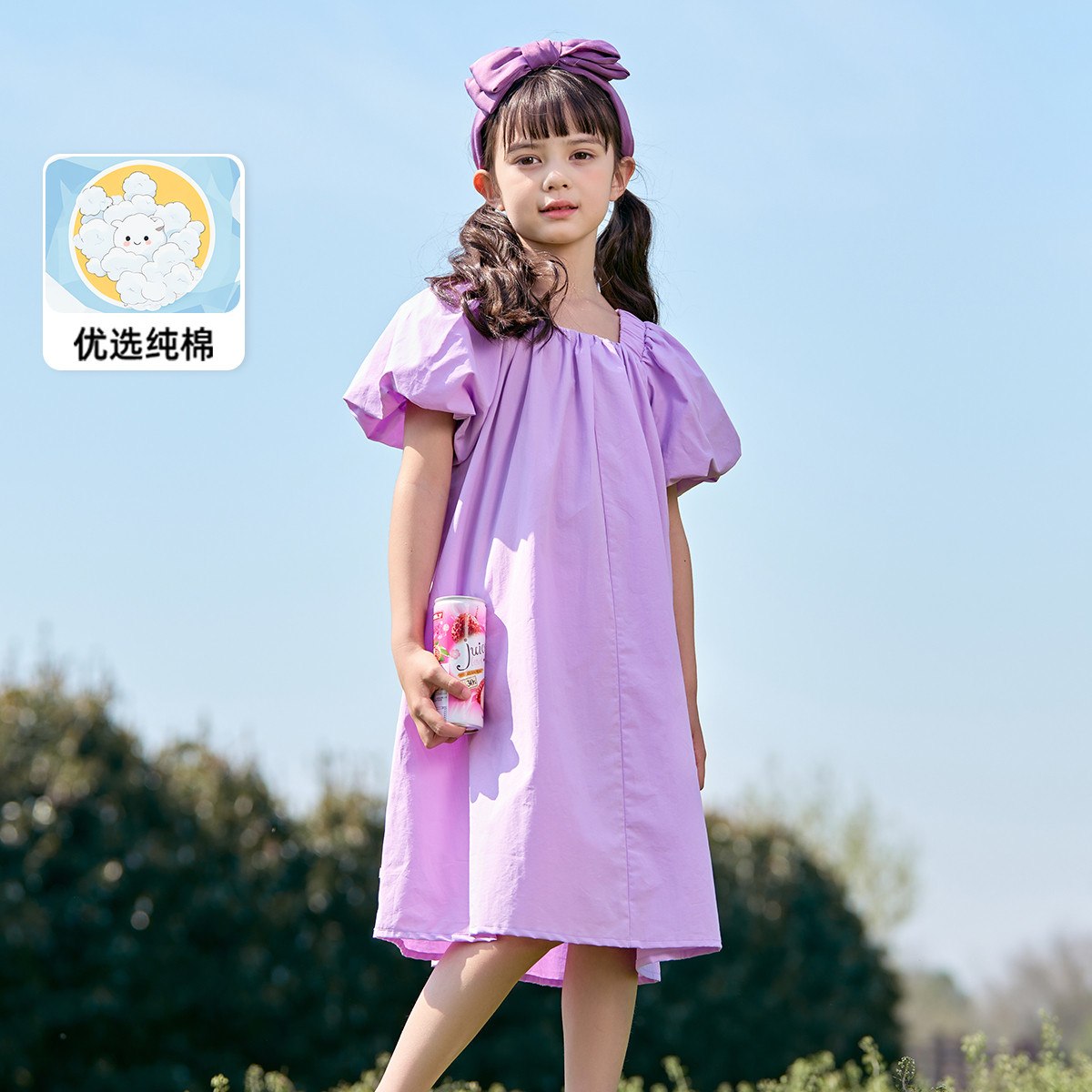 13522490.女童夏季薄款甜美泡泡袖A字裙中学生夏款 洋气连衣裙