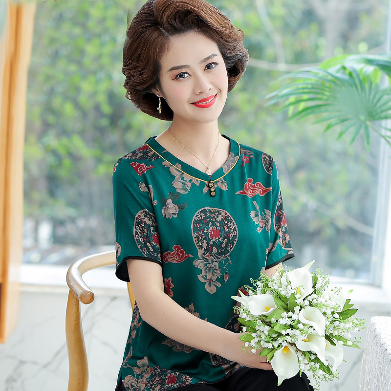 13522942.妈妈装夏季圆领花色洋气T恤