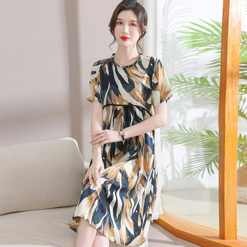 13522995.妈妈装夏季撞色洋气显瘦优雅连衣裙