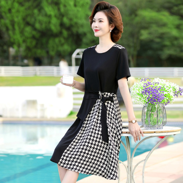 13523354.妈妈装夏季洋气中长款收腰连衣裙931