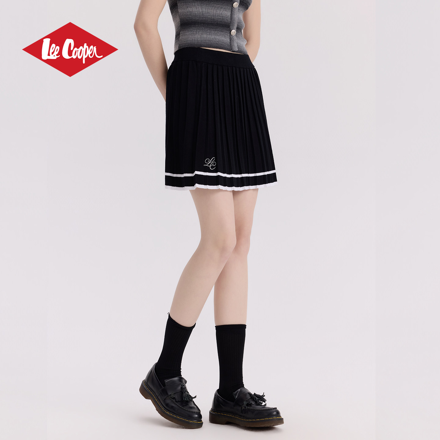 13531835.Lee Cooper百褶裙夏季新款女简约日常通勤女装学院风高腰显瘦短裙