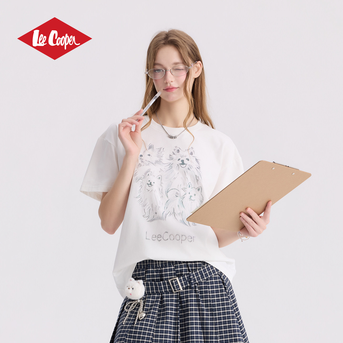 13531639.Lee Cooper短袖T恤女生夏季新款宽松百搭休闲印花萌宠纯棉上衣