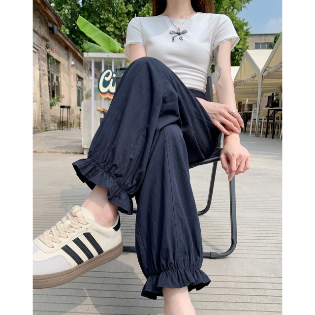 13527583.【梨形舒适区】夏季韩系九分灯笼裤松紧腰宽松显瘦小个子女休闲裤