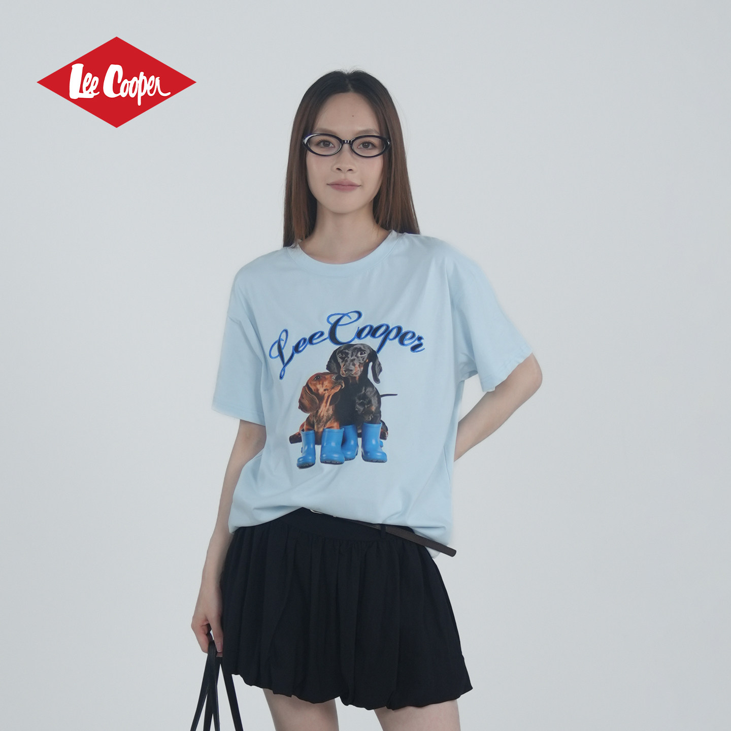13532455.Lee Cooper雨靴小狗印花宽松T恤圆领夏季百搭新款短袖女生休闲