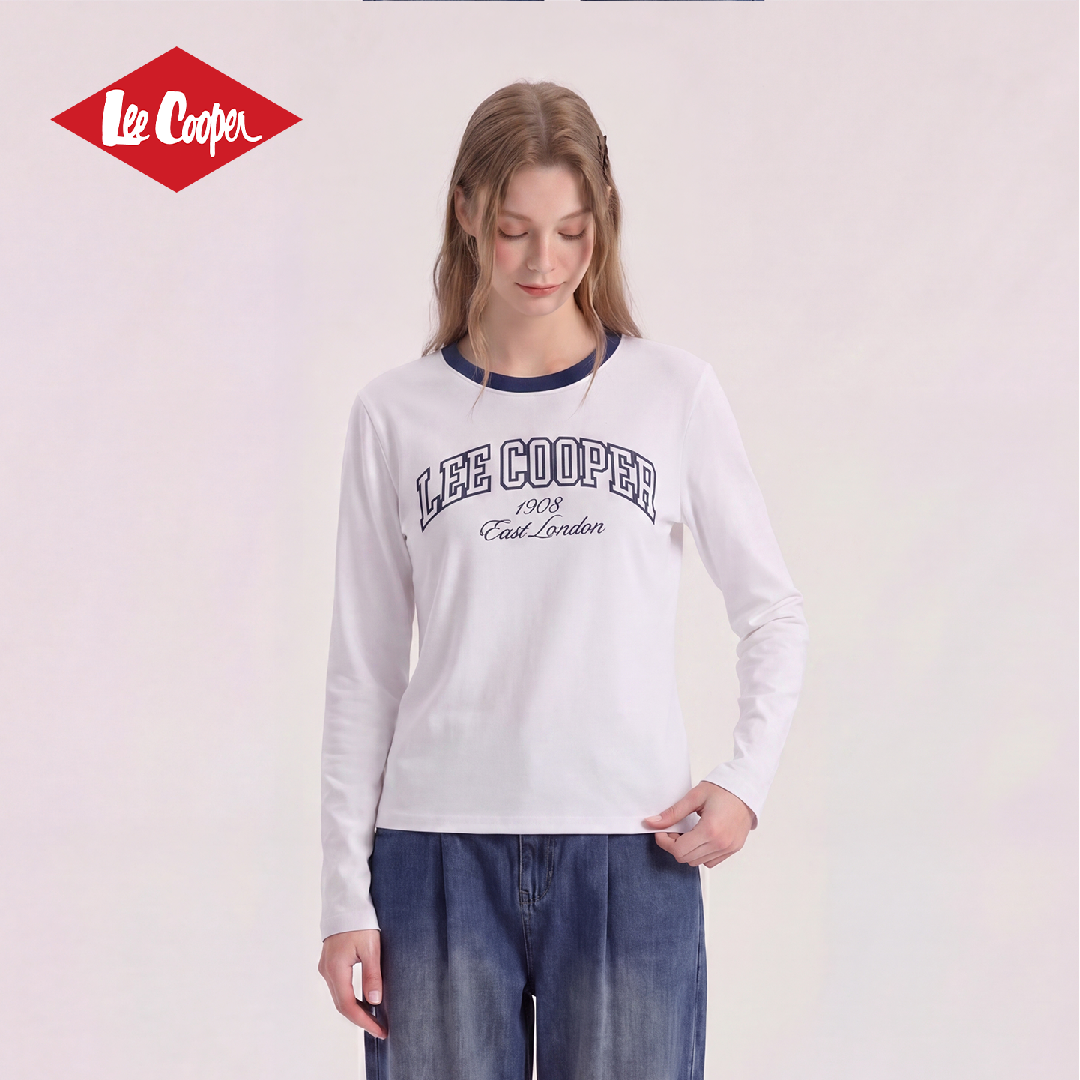 13532955.Lee Cooper女字母印花打底长袖T恤春季新款休闲百搭圆领复古上衣