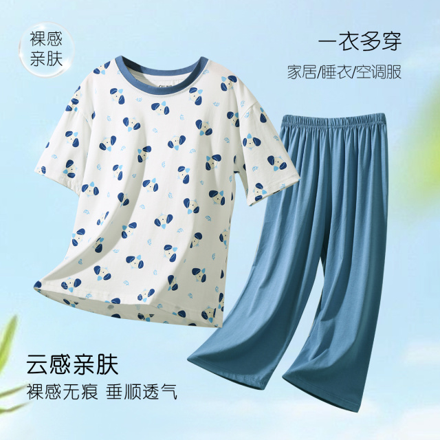 13527268.【裸感亲肤薄款棉质睡衣】男女童卡通家居服短袖睡衣空调服中大童