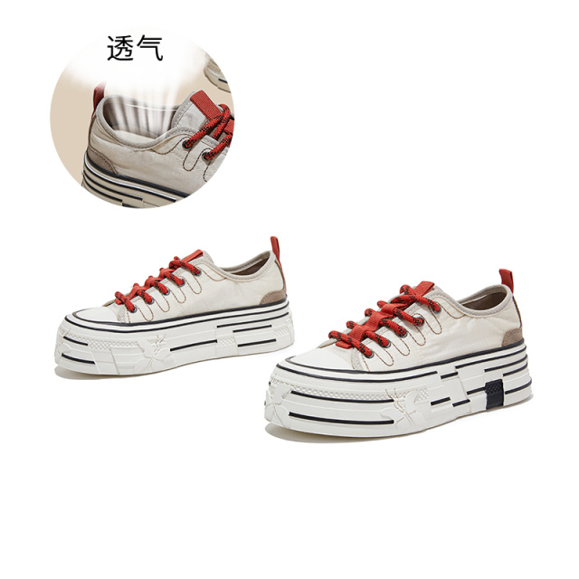 13527488.墨斯本真皮拼接撞色厚底帆布鞋女款新款时尚轻便运动百搭休闲女鞋12800