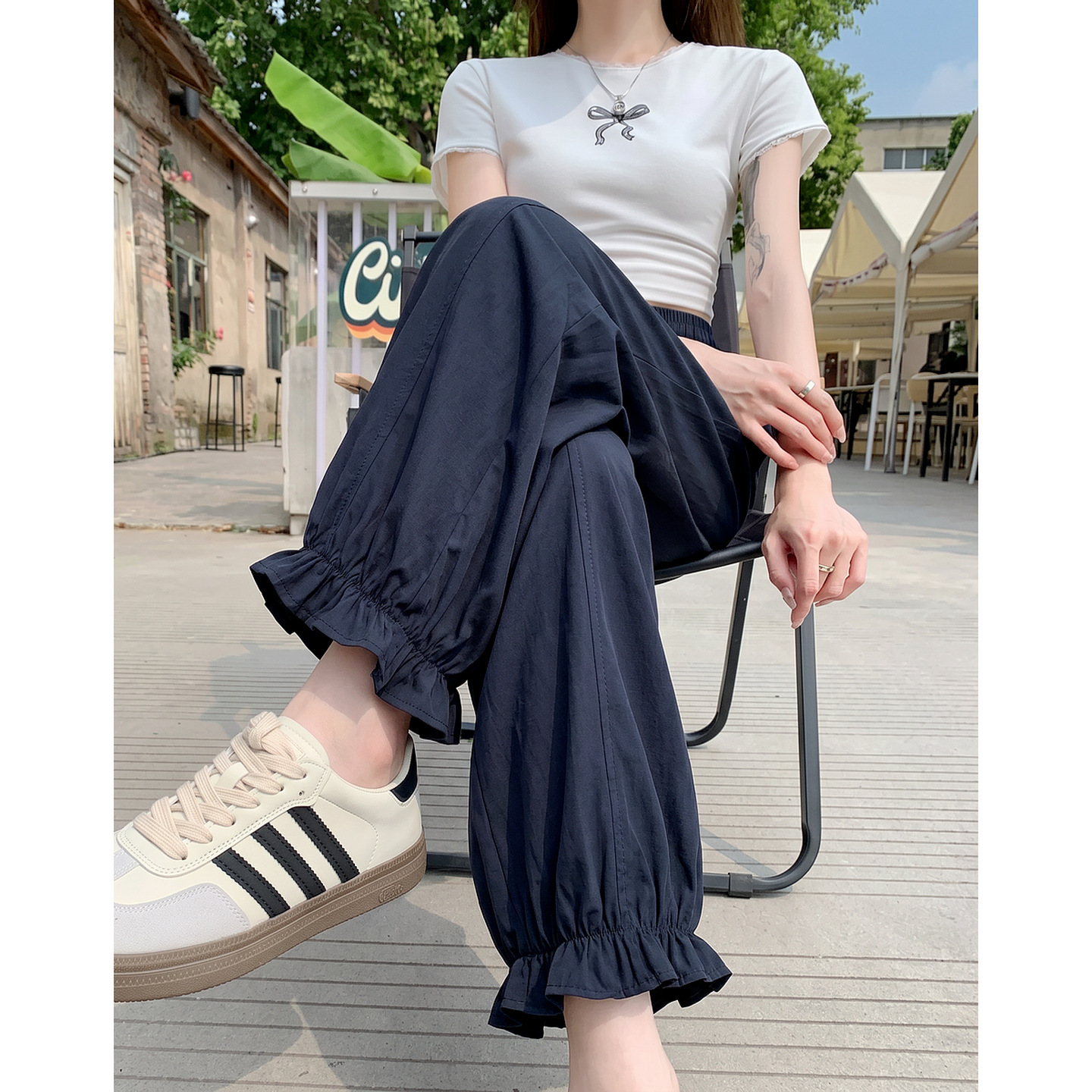 13527583.【梨形舒适区】夏季韩系九分灯笼裤松紧腰宽松显瘦小个子女休闲裤
