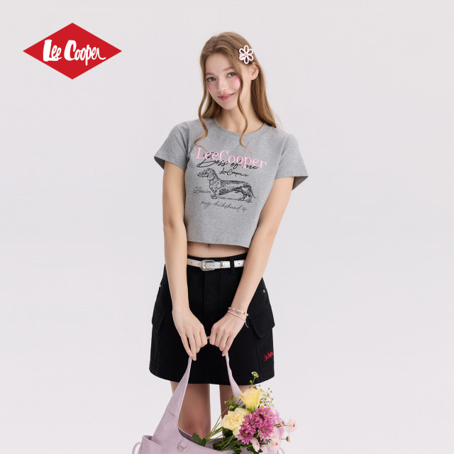 13530961.Lee Cooper美式复古短袖T恤女白色印花修身显瘦辣妹上衣