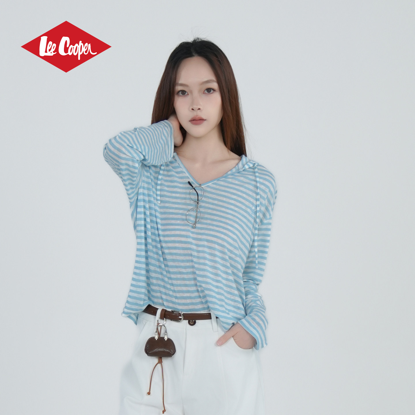 13535822.Lee Cooper天丝防晒连帽罩衫春夏季新款百搭条纹透气舒适女生宽松