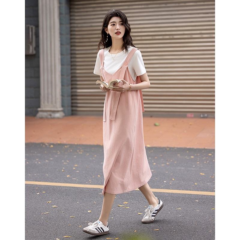 13289282.【纯棉私房话】夏季法式可调节吊带装饰背心裙宽松无腰线女连衣裙