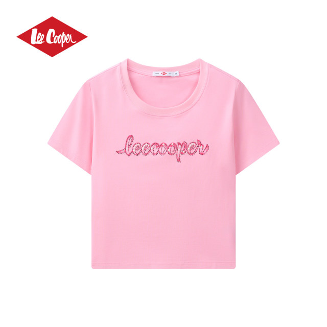 13533033.Lee Cooper短袖T恤粉色女生夏季新款百搭修身显瘦辣妹短款上衣