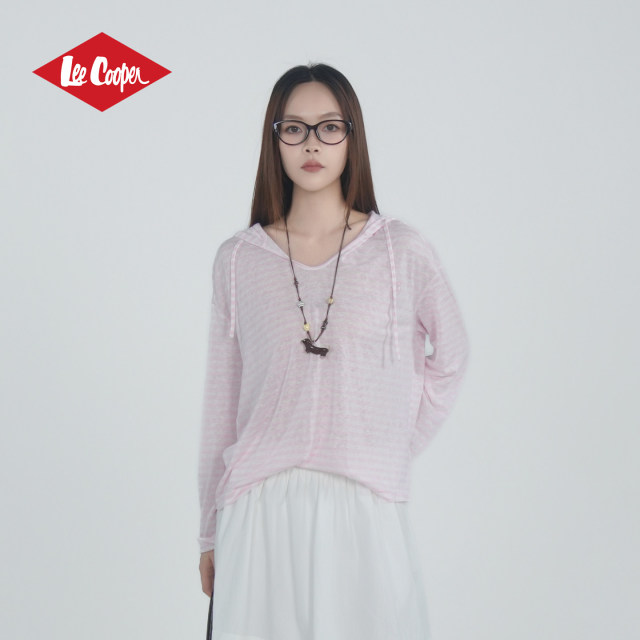 13535822.Lee Cooper天丝防晒连帽罩衫春夏季新款百搭条纹透气舒适女生宽松