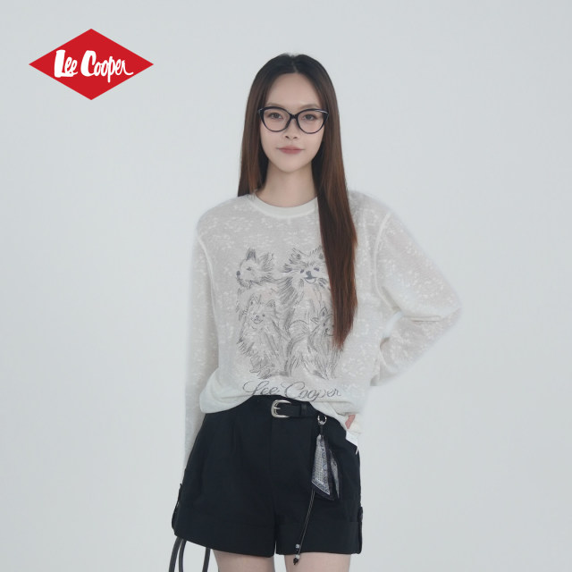 13533022.Lee Cooper素描萌宠印花长袖T恤宽松百搭罩衫女生春夏季新款防晒