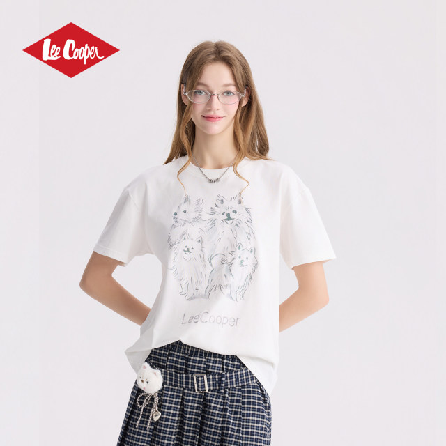 13531639.Lee Cooper短袖T恤女生夏季新款宽松百搭休闲印花萌宠纯棉上衣