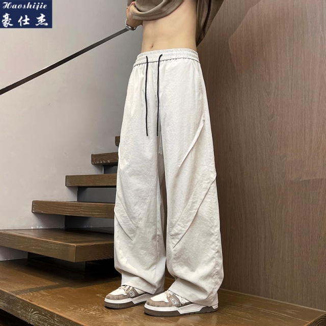 13530356.《休闲时尚》春夏季薄款青少年美式潮流时尚宽松直筒休闲运动裤