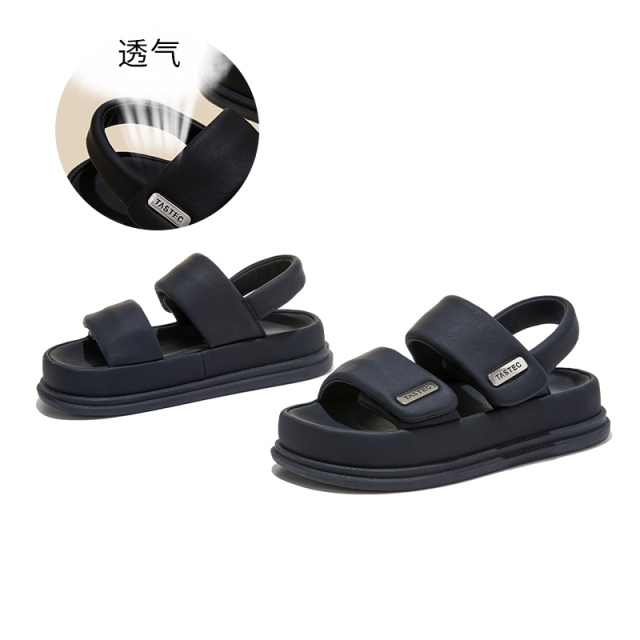 13527492.墨斯本厚底圆头魔术贴凉鞋女款新款法式时尚轻便透气百搭休闲女式凉鞋12788