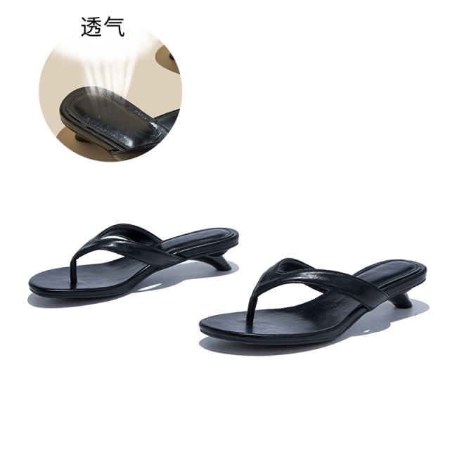 13527501.墨斯本圆头猫跟人字拖鞋女款新款时尚高级轻便舒适外穿百搭休闲女式拖鞋12713